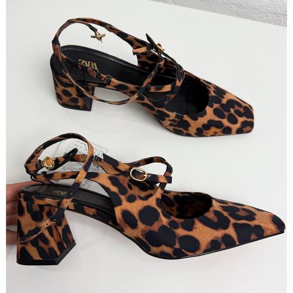 ZARA Leopard Print Mary Jane Block Heels NWT – Animal Print Buckled Strap Shoes - Picture 6 of 16